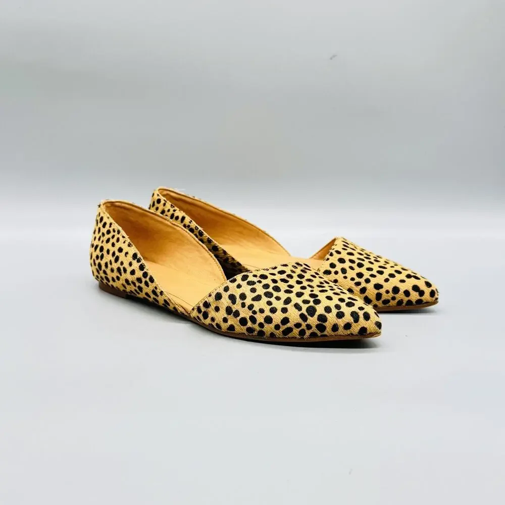 J Crew Shoes Womens 6.5 Beige Leather Leopard Calf Hair D'Orsay Flats Slip On